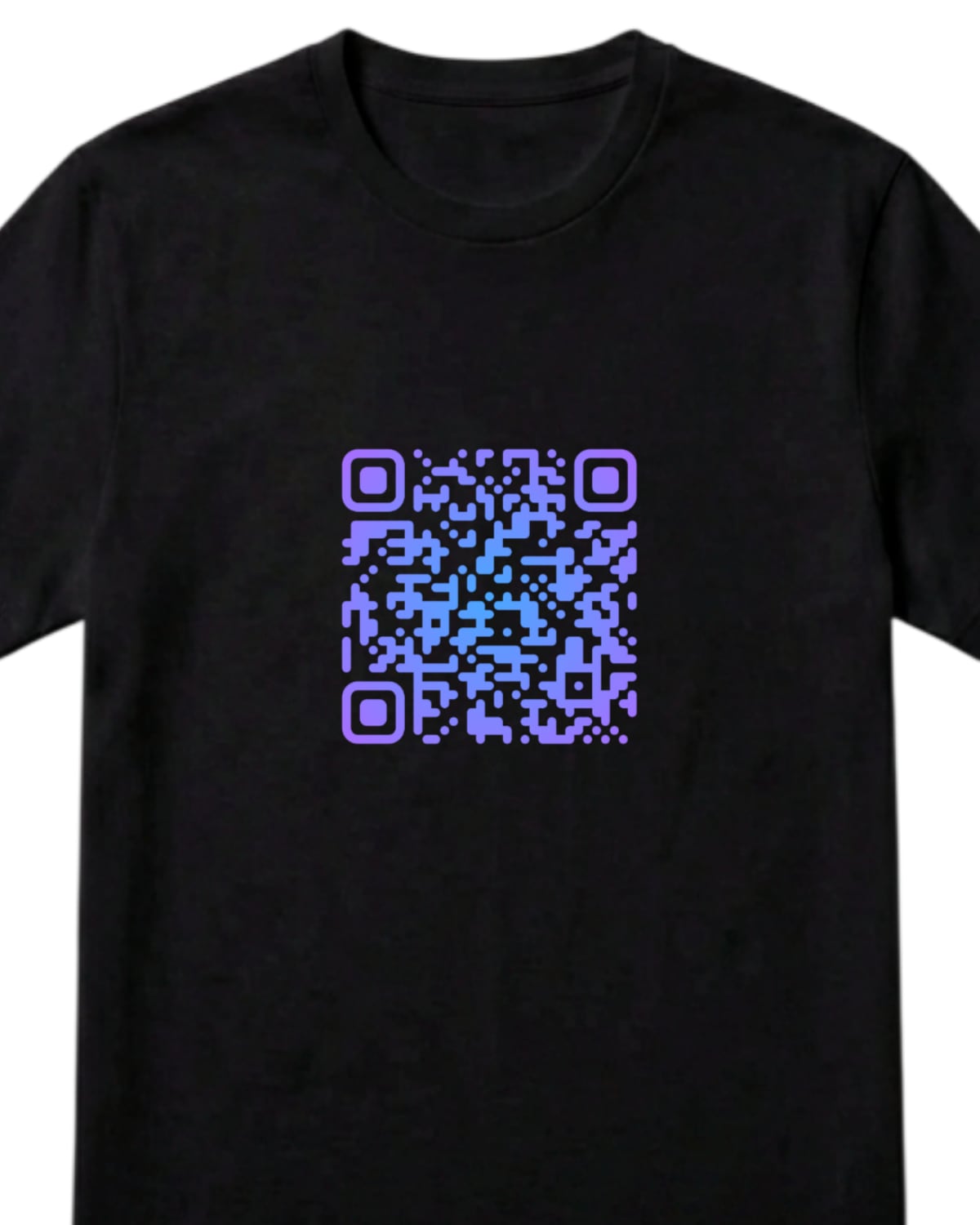 Чёрная футболка с QR-кодом формы Liquid и сине-фиолетовым градиентом