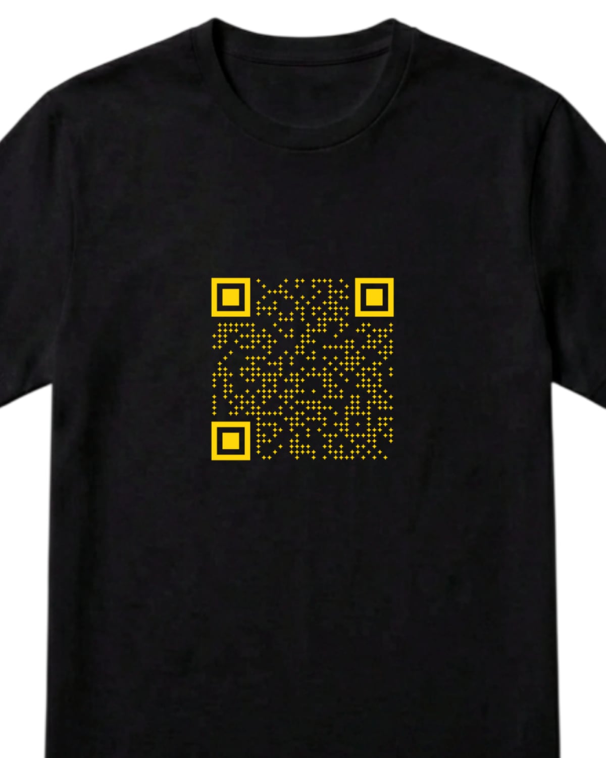 Чёрная футболка с жёлтым QR-кодом из звёздочек